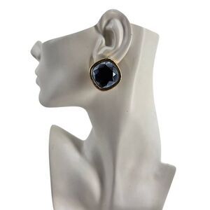 Signed Sphinx Faceted Glass Clip On Earrings Gold Tone Vintage